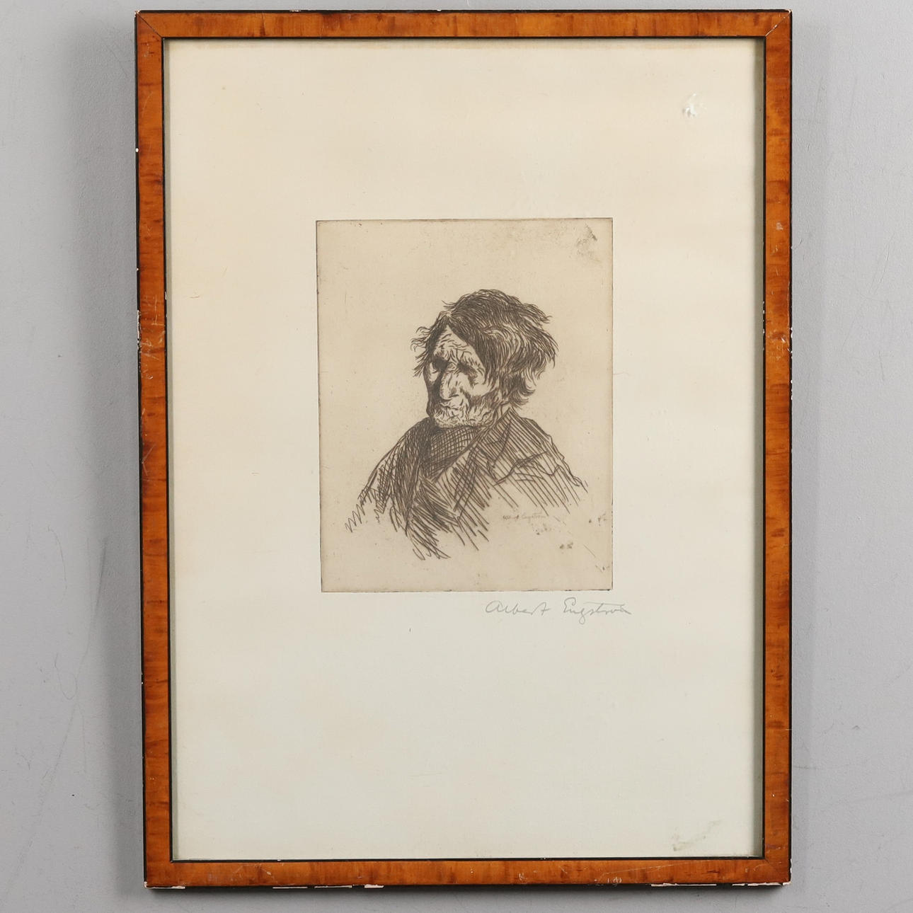 ALBERT ENGSTRÖM. "Old man", etching.
