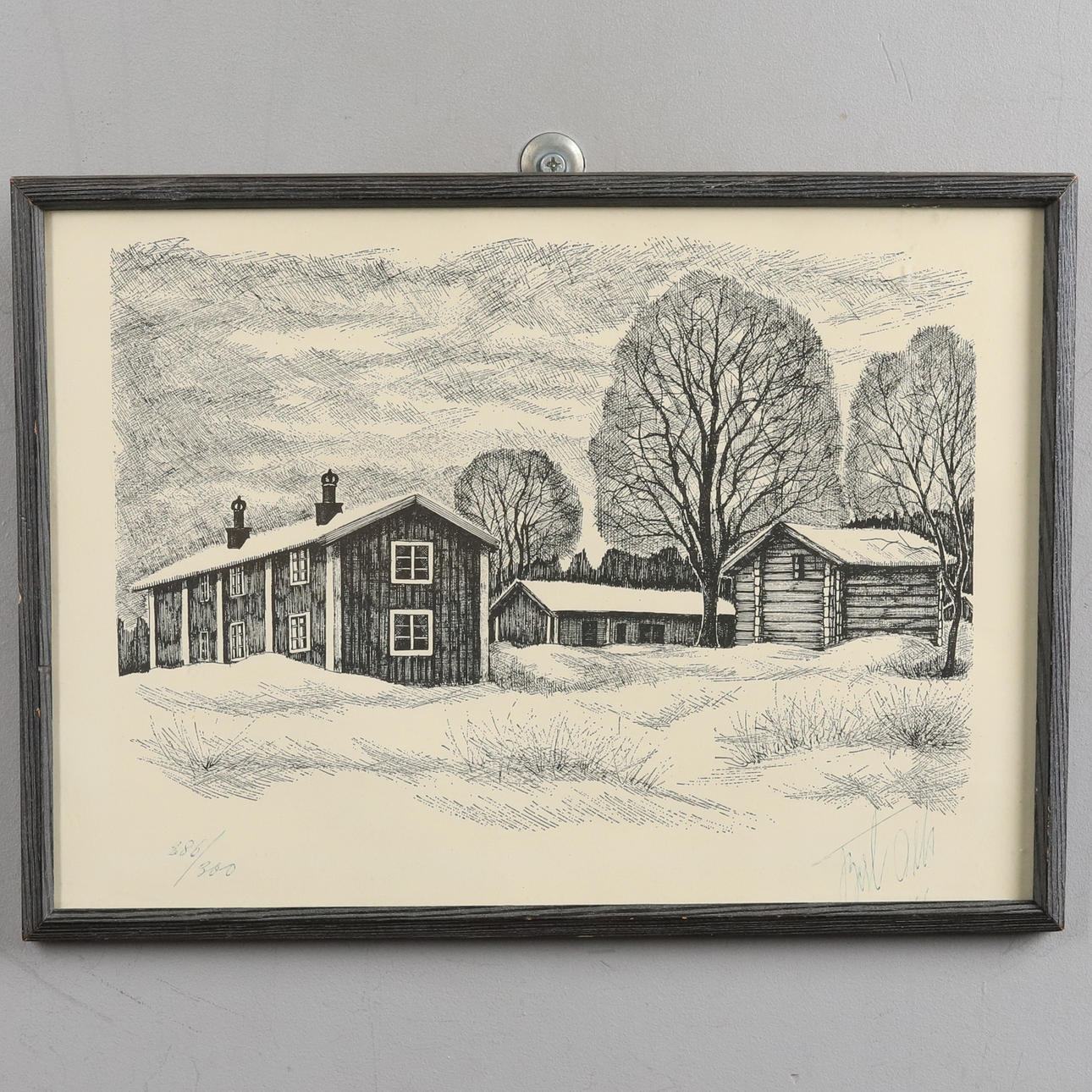 BERT OLLS (1923 - 2013). "Gård" (Farmstead), etching, 286/300.