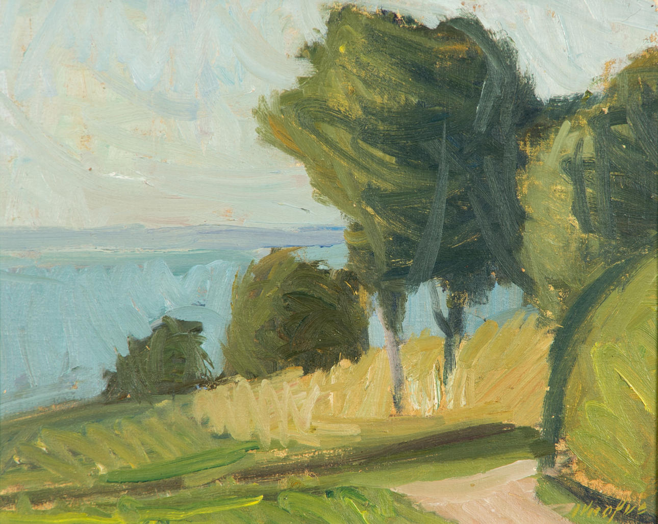 NILS FOLKE KNAFVE. Motiv från Arild, olja på pannå, signerad.