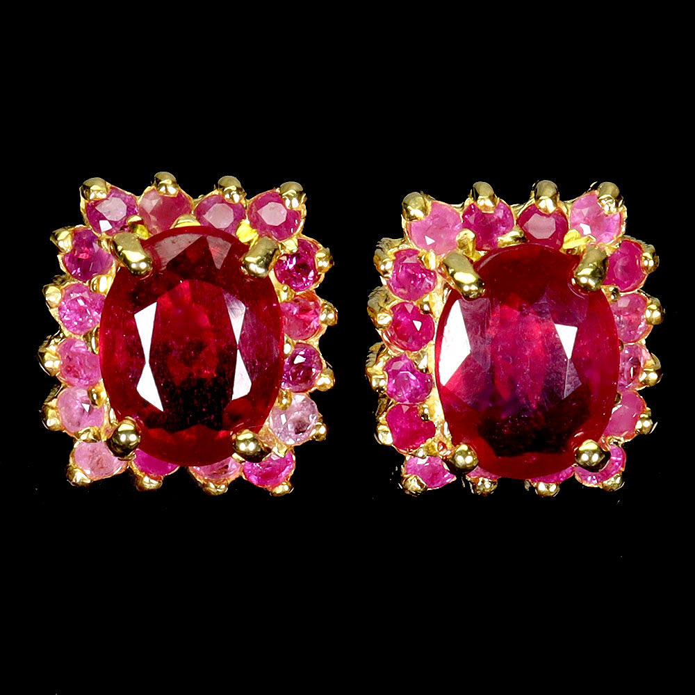 RUBY SILVER GILT EARRINGS.