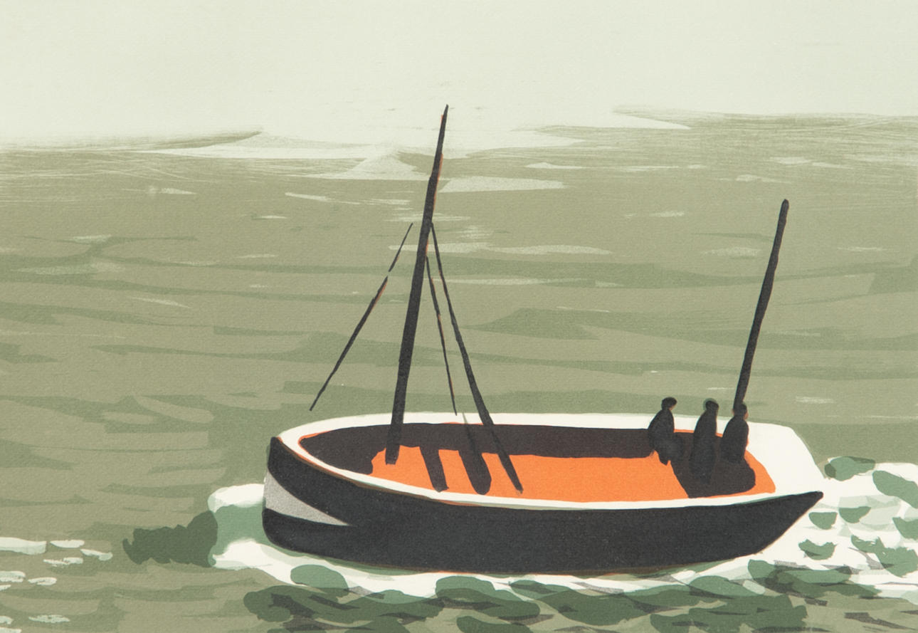 LARS NORRMAN. Båt, färglitografi, signerad.