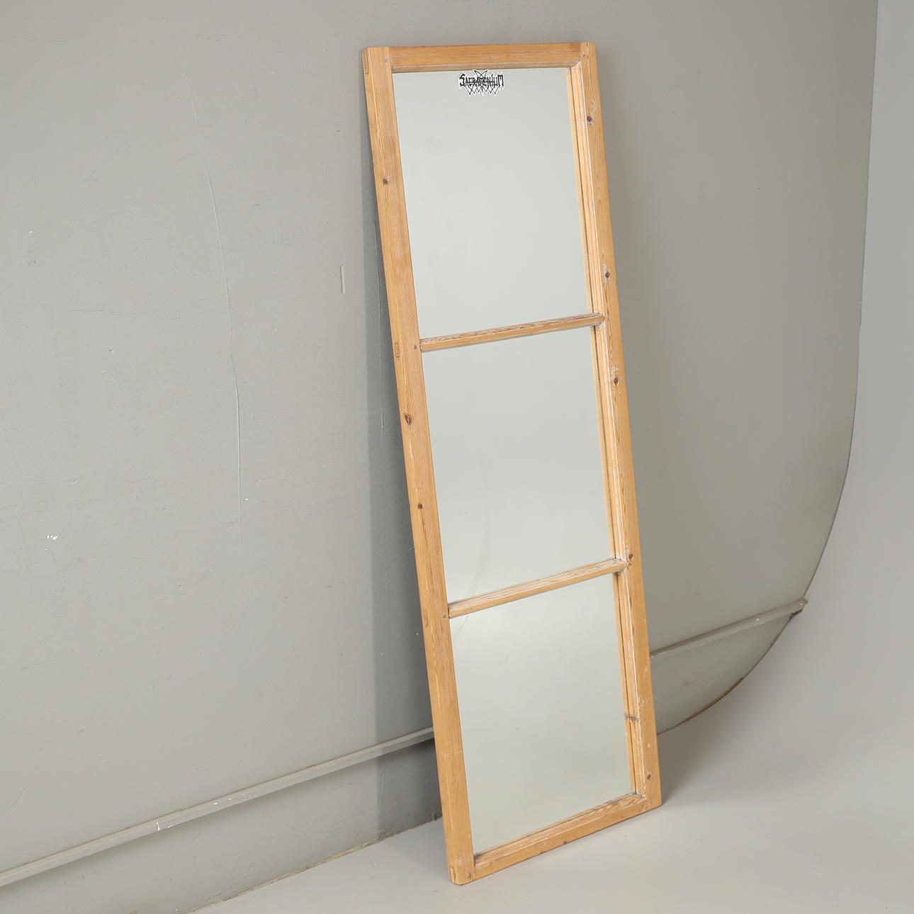 WINDOW FRAME WITH MIRROR GLASS, pine, 20th century.