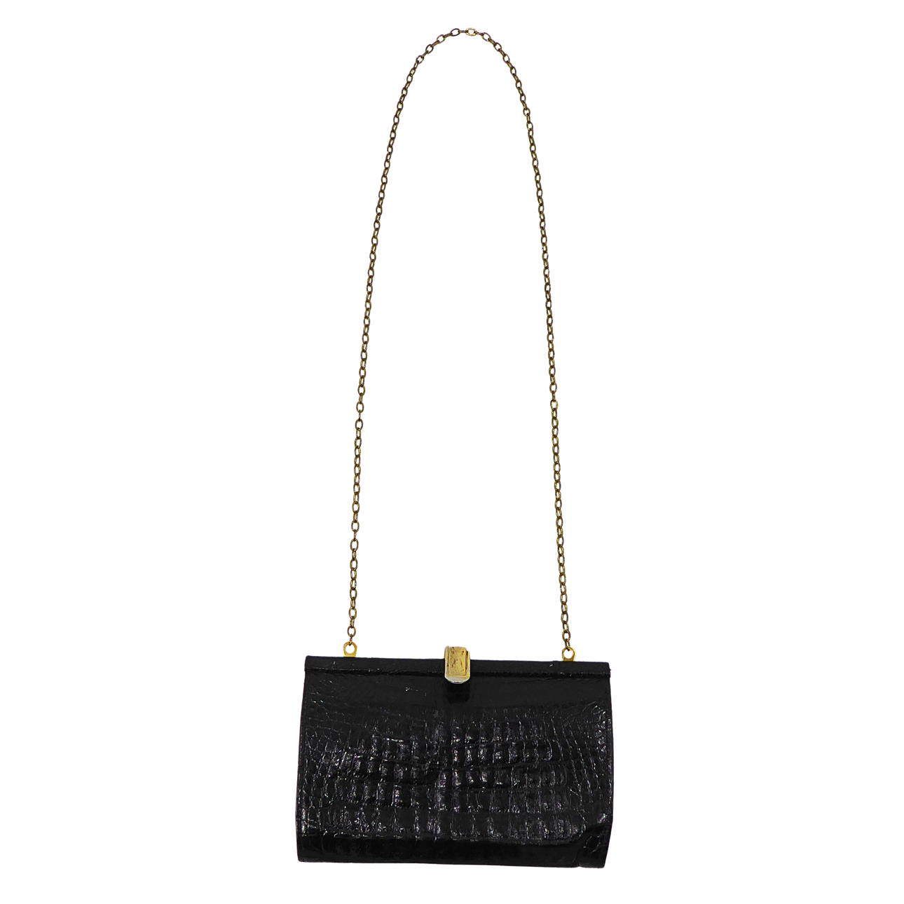 BLACK HANDBAG WITH CROCODILE EMBOSSING.