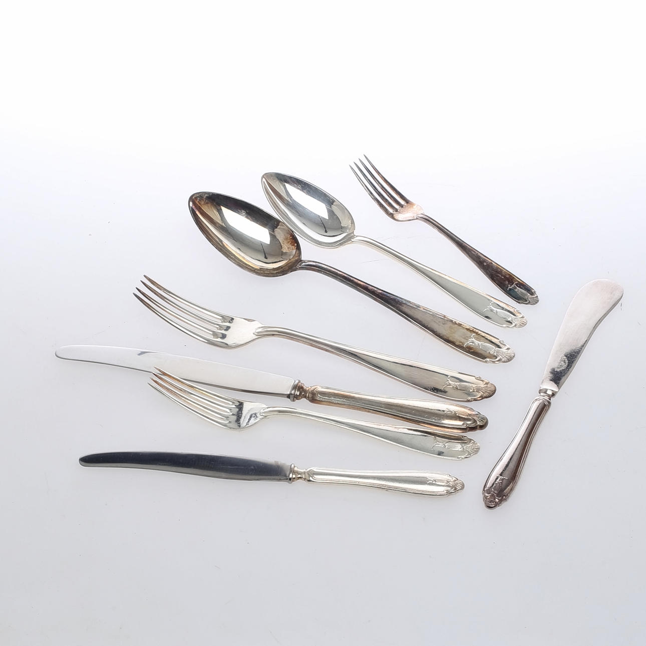 BESTICK, 86 delar, nysilver, "Vasakärven", GAB.