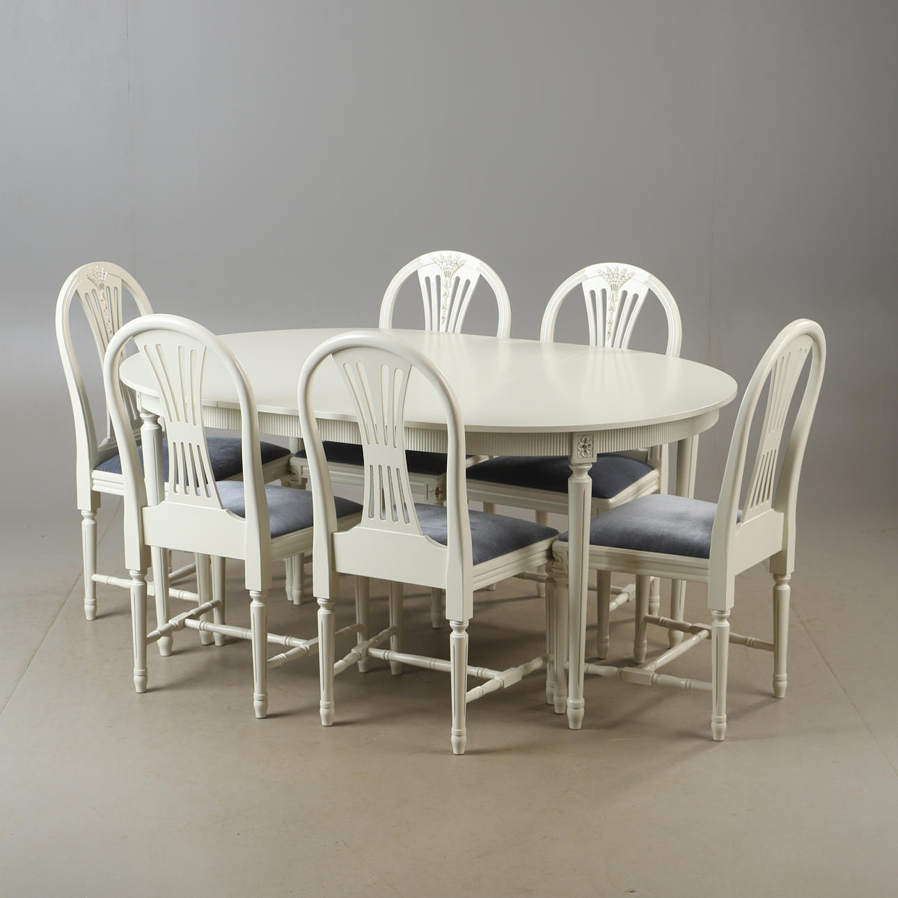 DINING SET, 7 pieces, white-painted, Gustavian style.