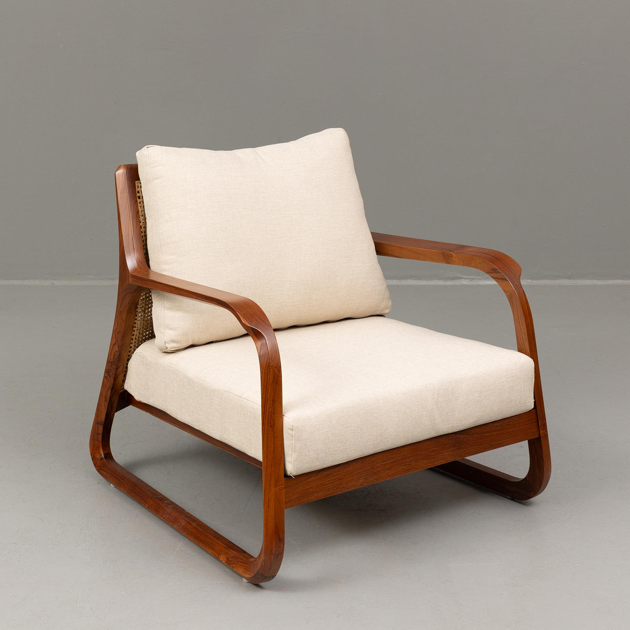 ARMCHAIR, solid teak and rattan, contemporary.