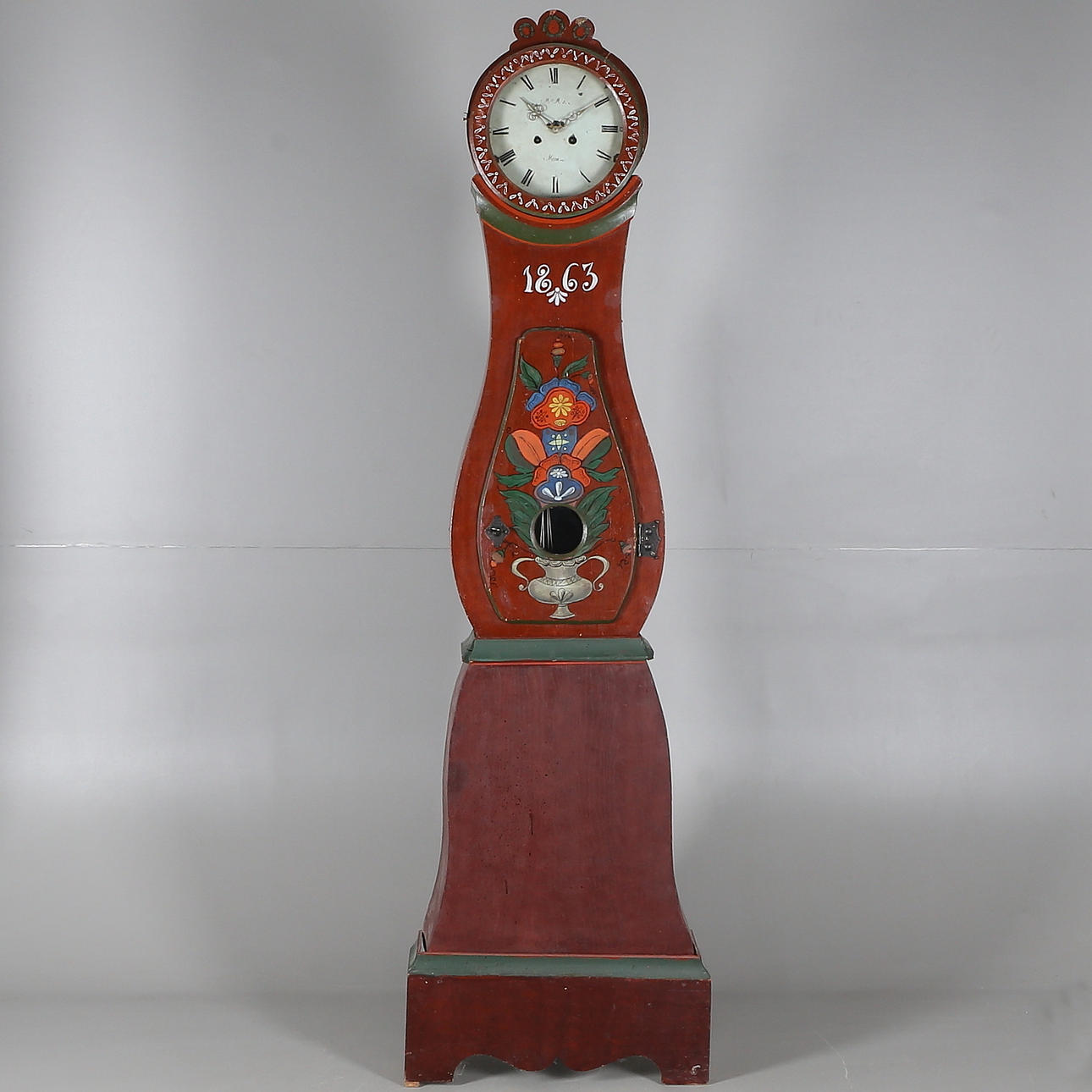 GOLVUR, allmoge, trä, daterad 1863.