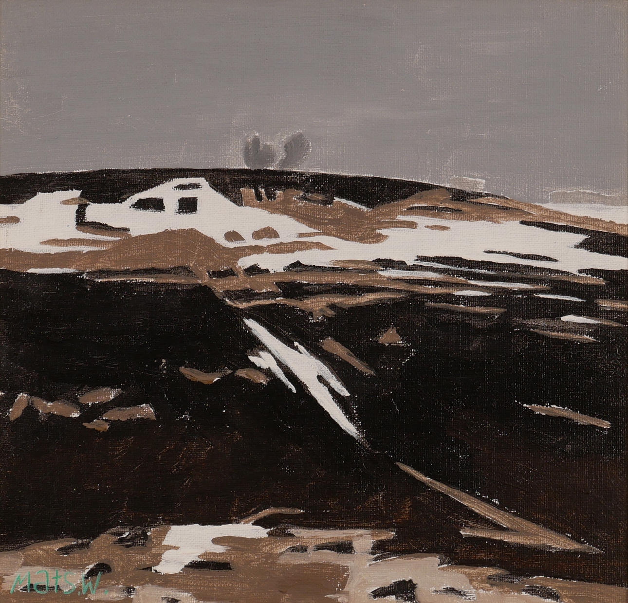 OIDENTIFIERAD KONSTNÄR. "Vårvinter - Sydskåne", oil on panel, signed Mats. W.