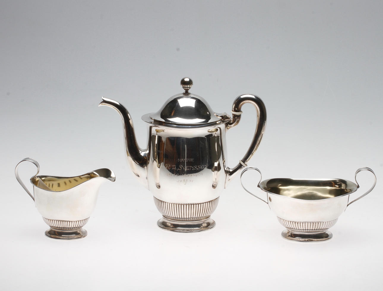 KAFFESERVIS, 3 delar, silver, GAB, Stockholm. 1930, vikt ca. 876 gram.