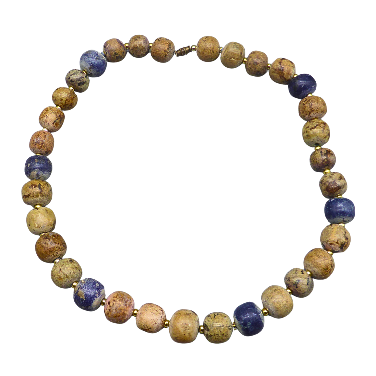 STONE NECKLACE WITH PATTERNED BEADS.