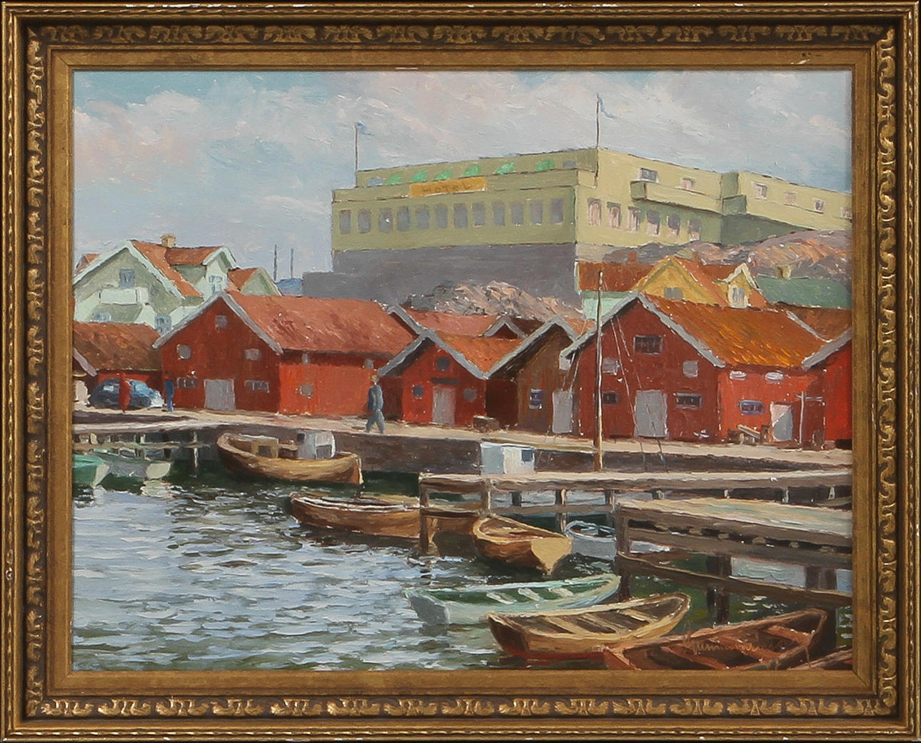 GUNNAR NILSSON. The hotel in Kungshamn, oil on Board, signed and dated 47.