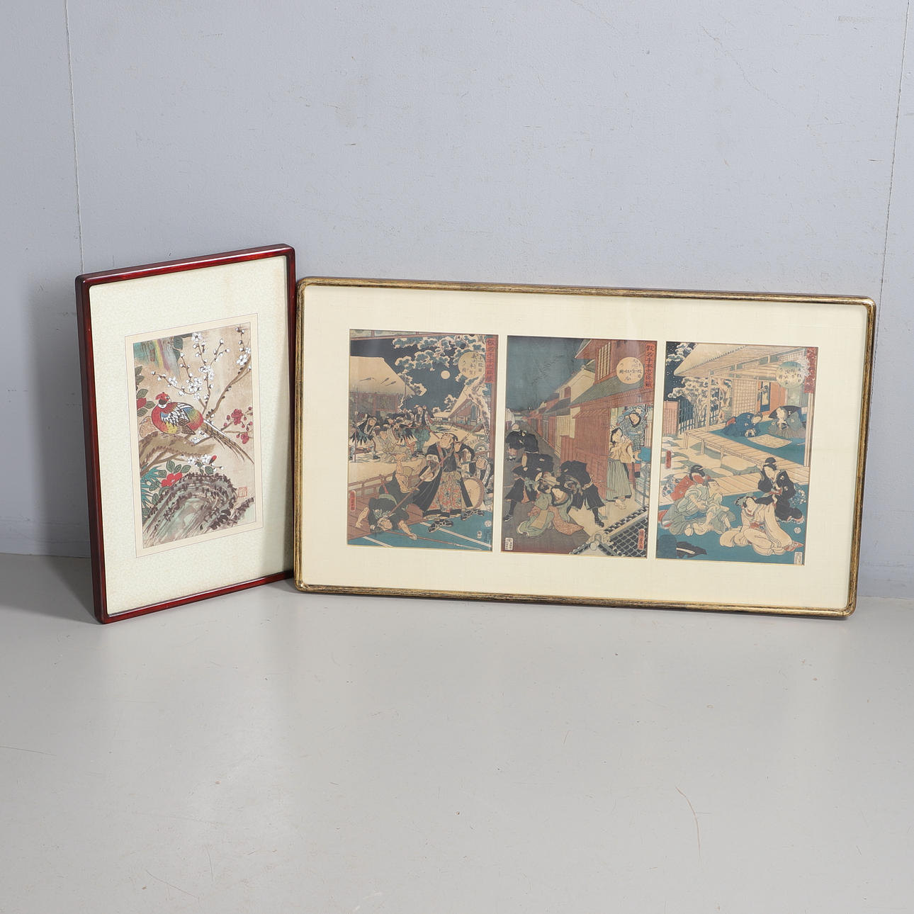 A JAPANESE FRAMED PRINT AND ANOTHER.