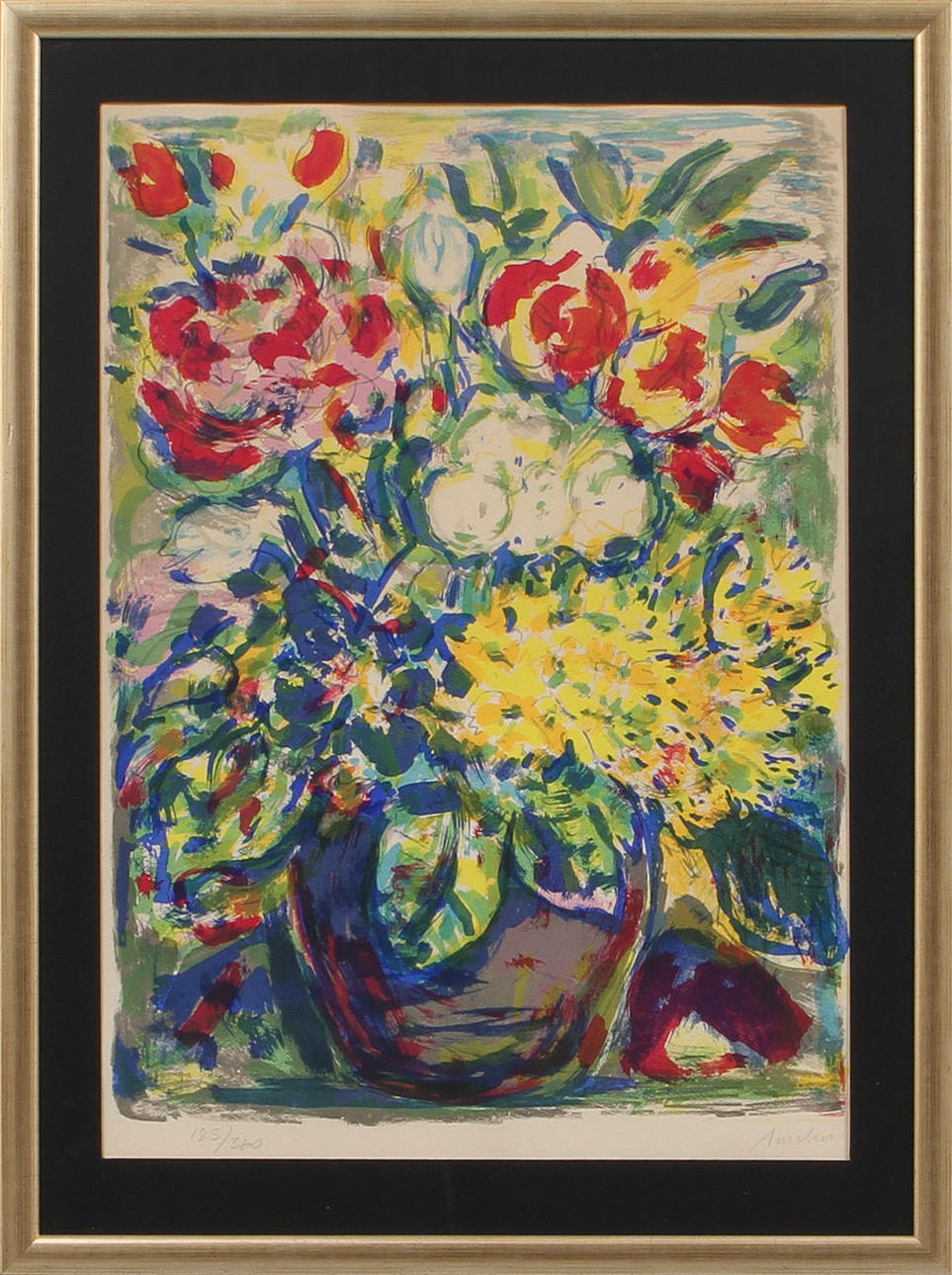 ALBIN AMELIN. Blommor i kruka, färglitografi, signerad och numrerad 183/360.