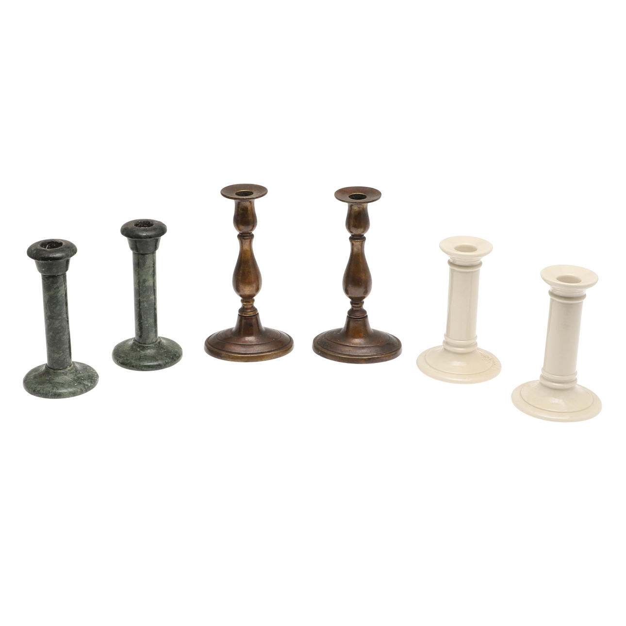 THREE PAIRS OF CANDLESTICKS.