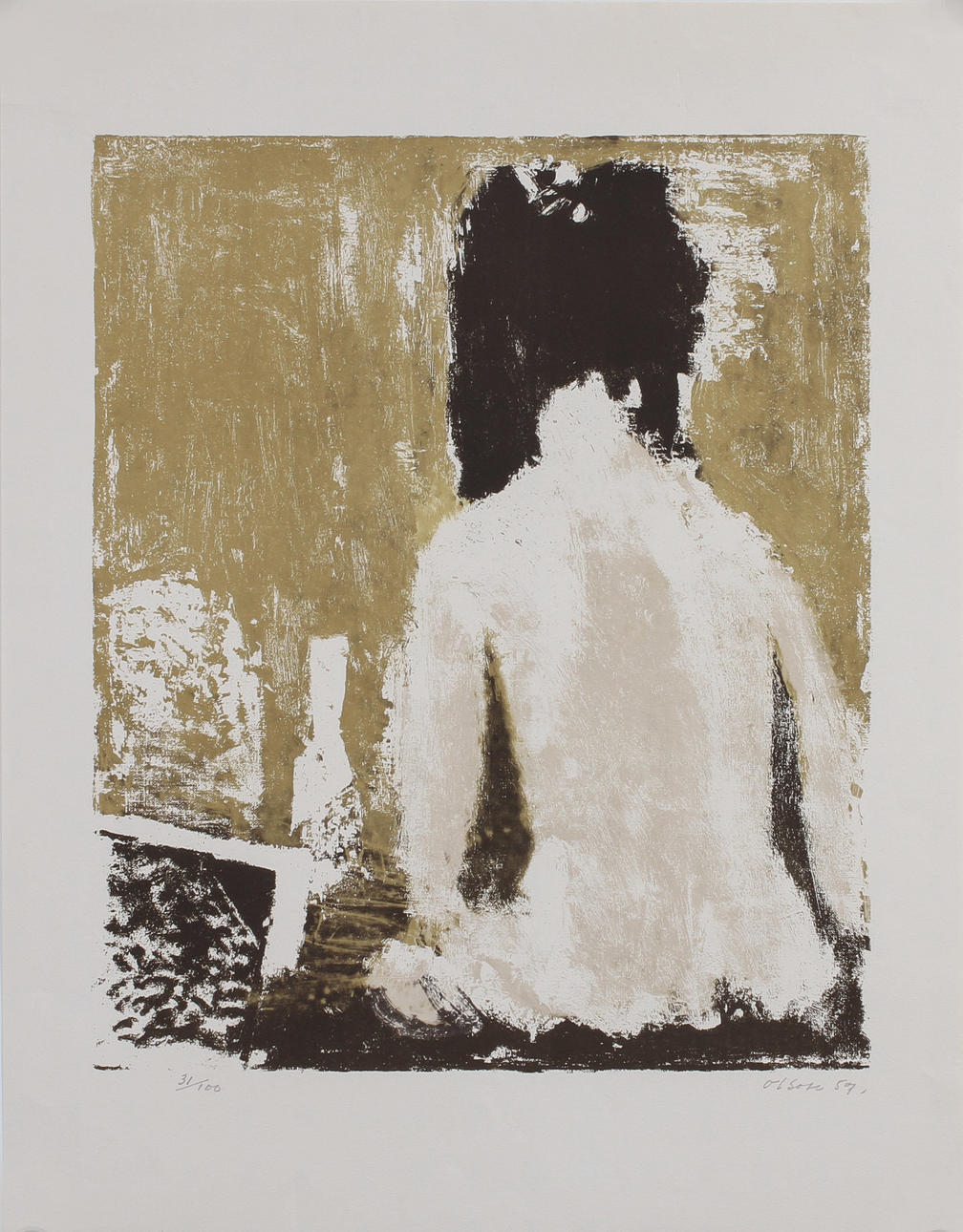 OVE OLSON. Figurkomposition. Färglitografi, signerad och numrerad 31/100.