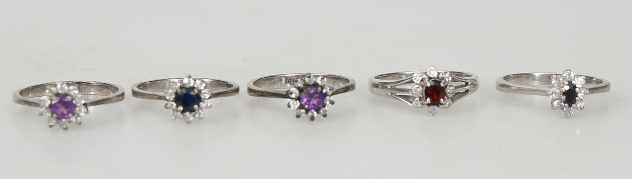 RINGAR, sterlingsilver och stenar, 5 stycken, 1900-2000-tal.