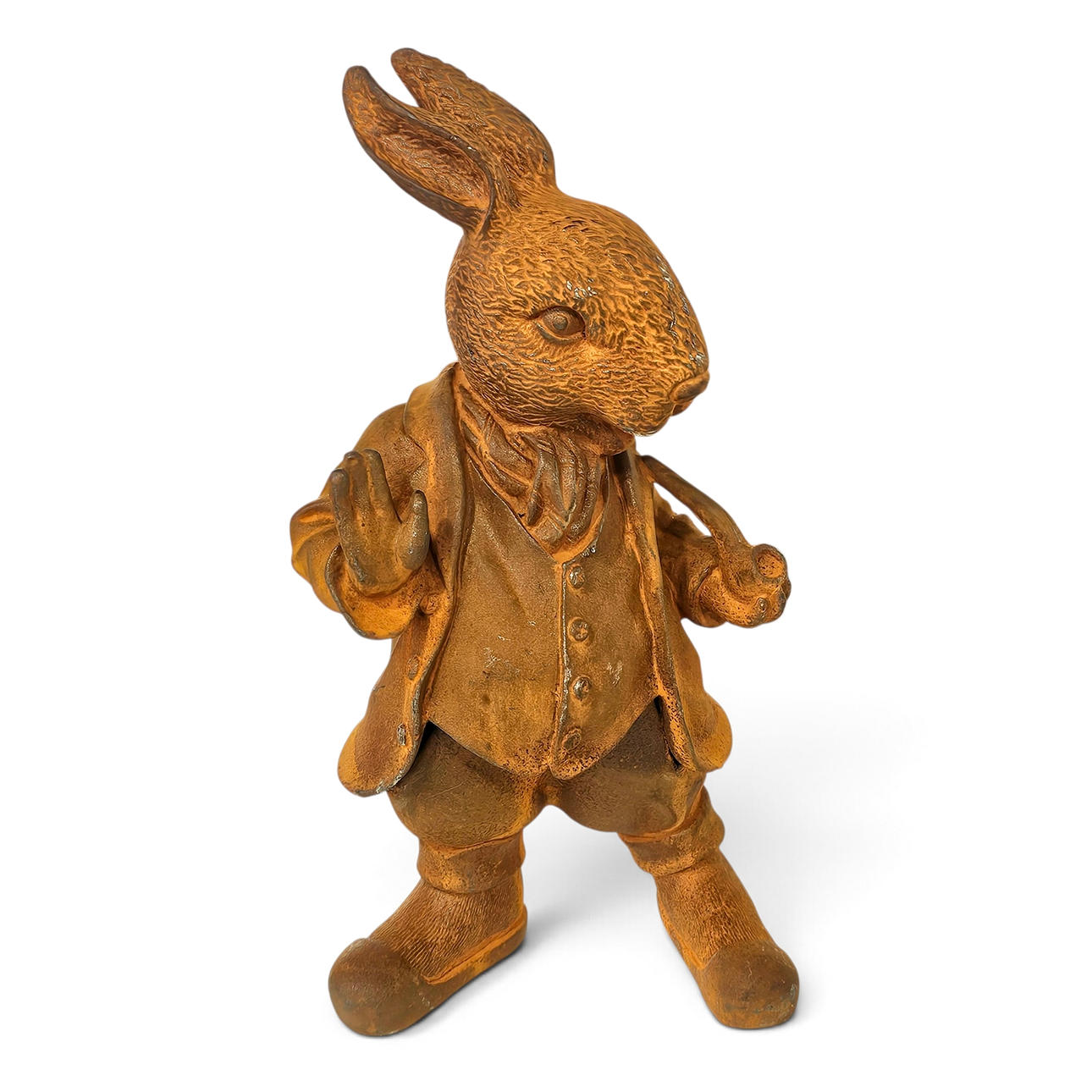 Rabbit sculpture with pipe in iron.
