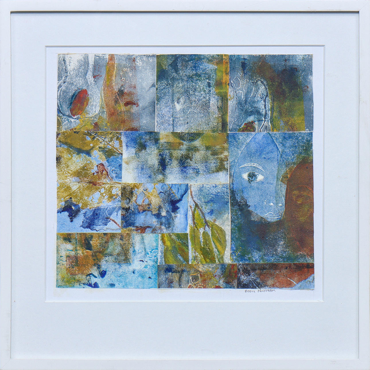 BODIL NYSTRÖM "BLÅ BLICKAR" COLLAGE, SIGNED, FRAMED.