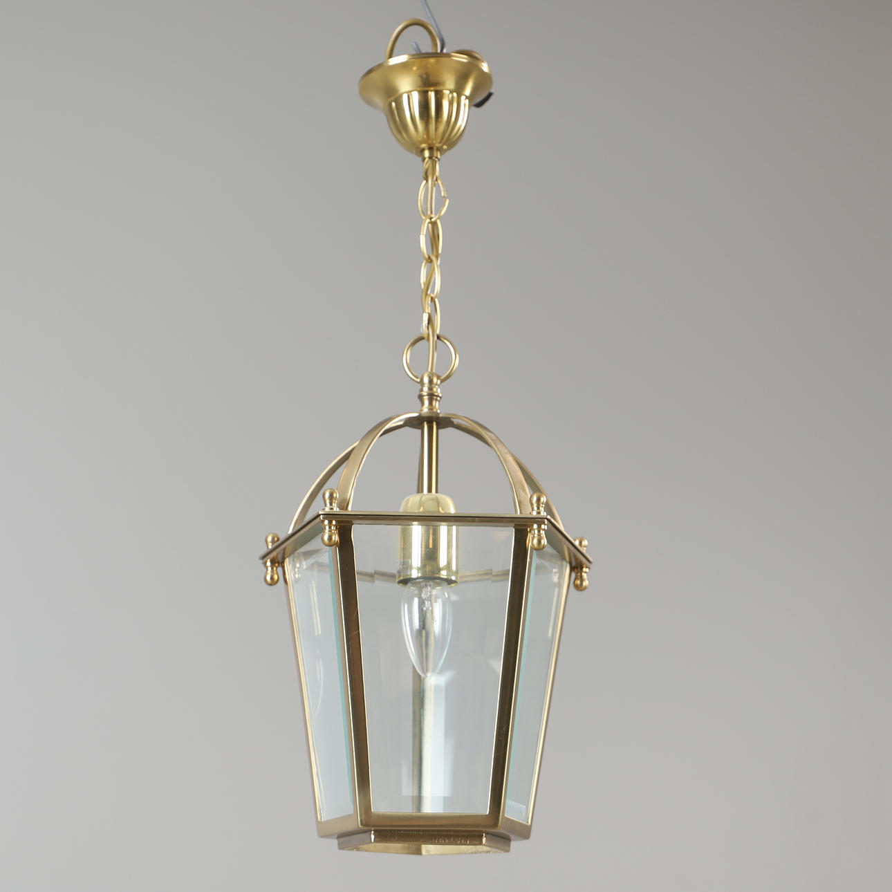 CEILING LANTERN, brass/glass, late 20th century.
