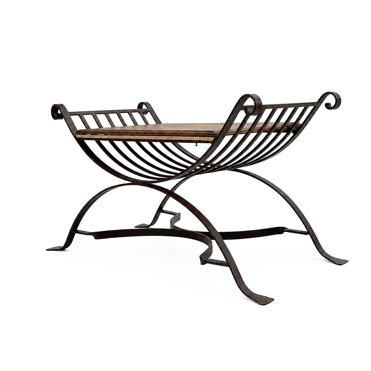 STOOL, iron frame, wood.