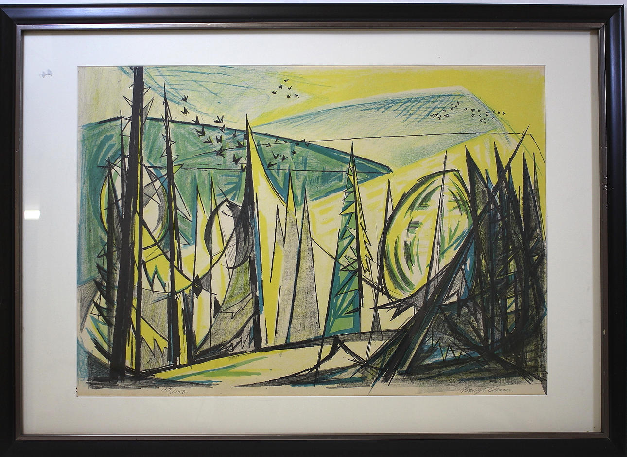 BENGT OLSSON. litografi, granskog, signerad och daterad.