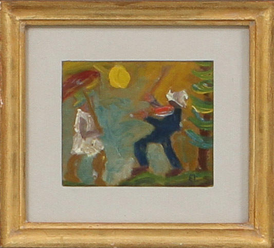 FRANS LARSSON. Uppvaktning, olja på papper, sign.