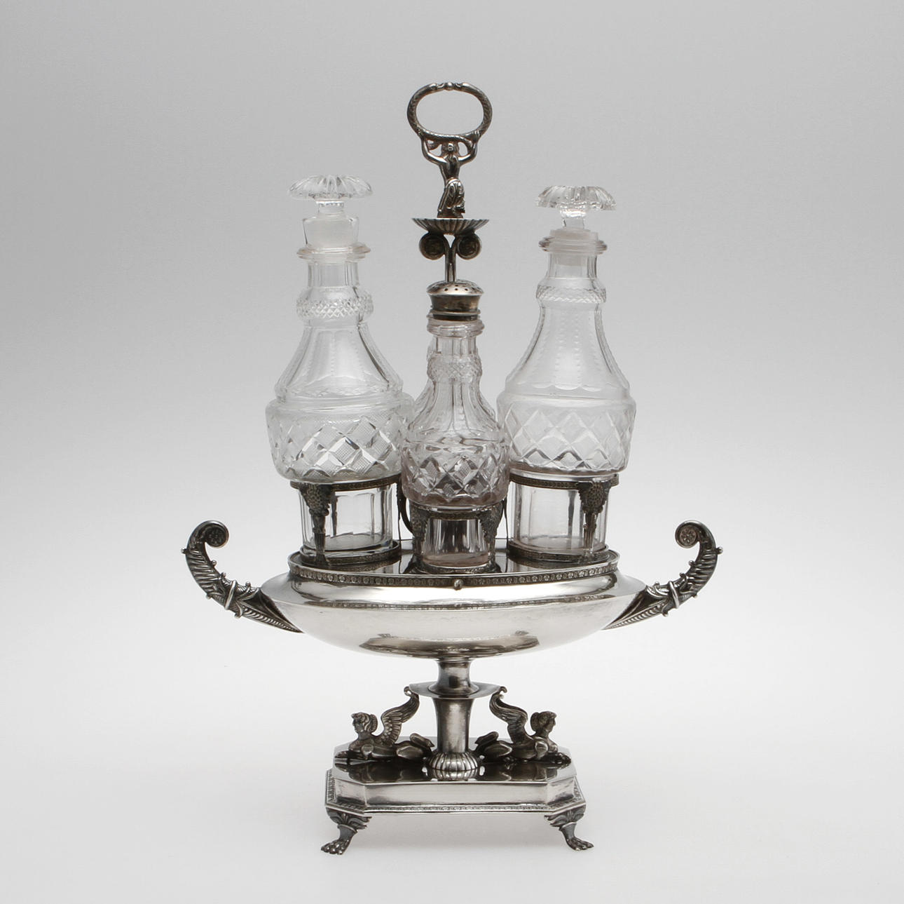 BORDSSURTOUT, silver, empire, Anders Lundqvist(1816-1856), Stockholm, 1829. Ca 1228 gram utan flaskor.