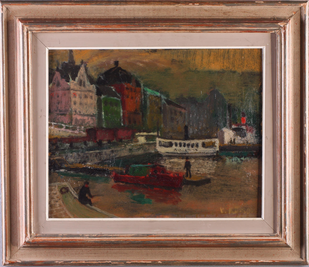 JURGEN VON KONOW. olja på pannå, "Skeppsbron, Stockholm", signerad.