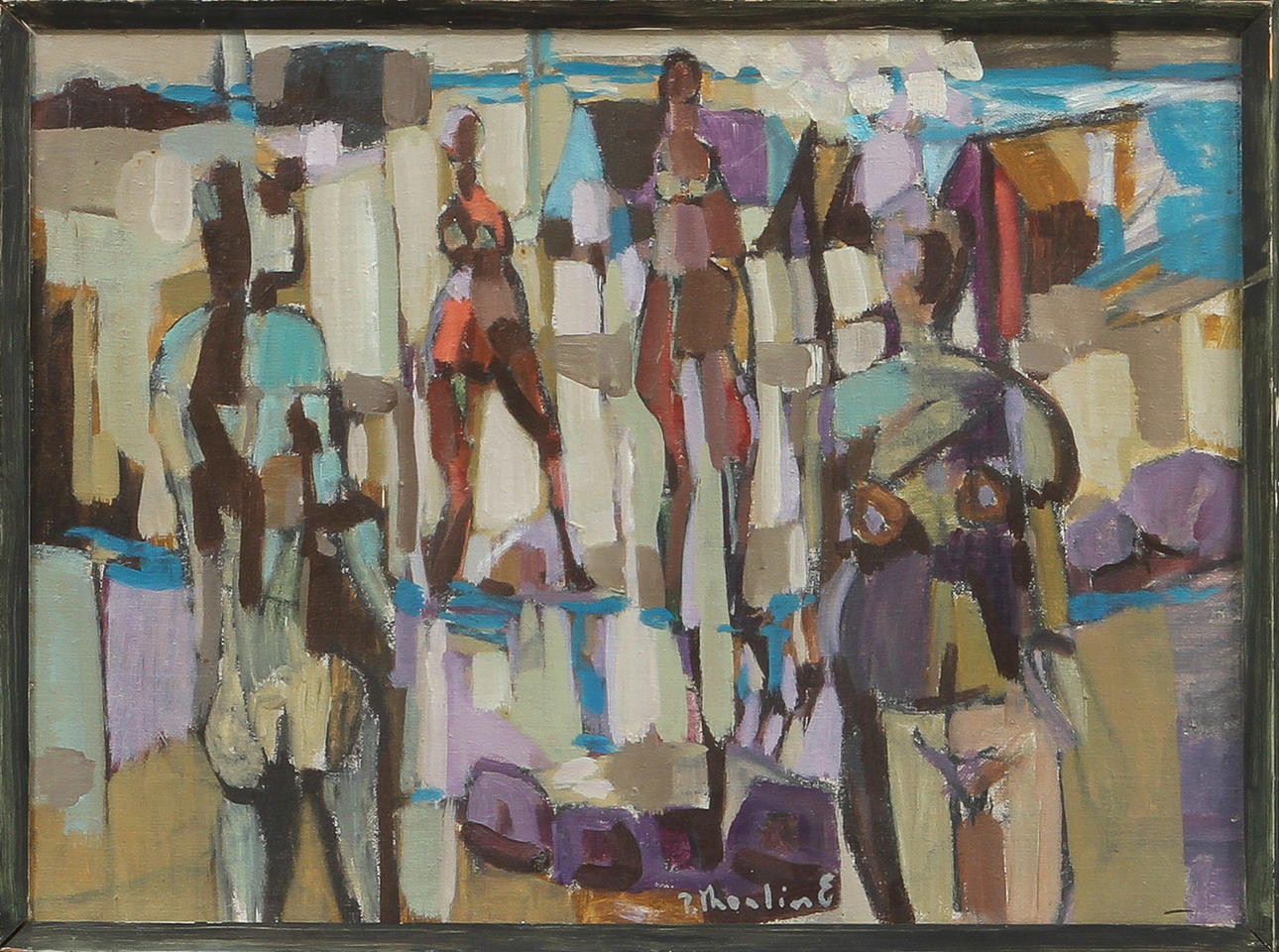 PER THORLIN. "Kvinnor vid havet", olja på duk, signerad.