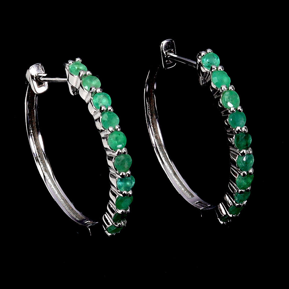 EMERALD SILVER HOOP EARRINGS.