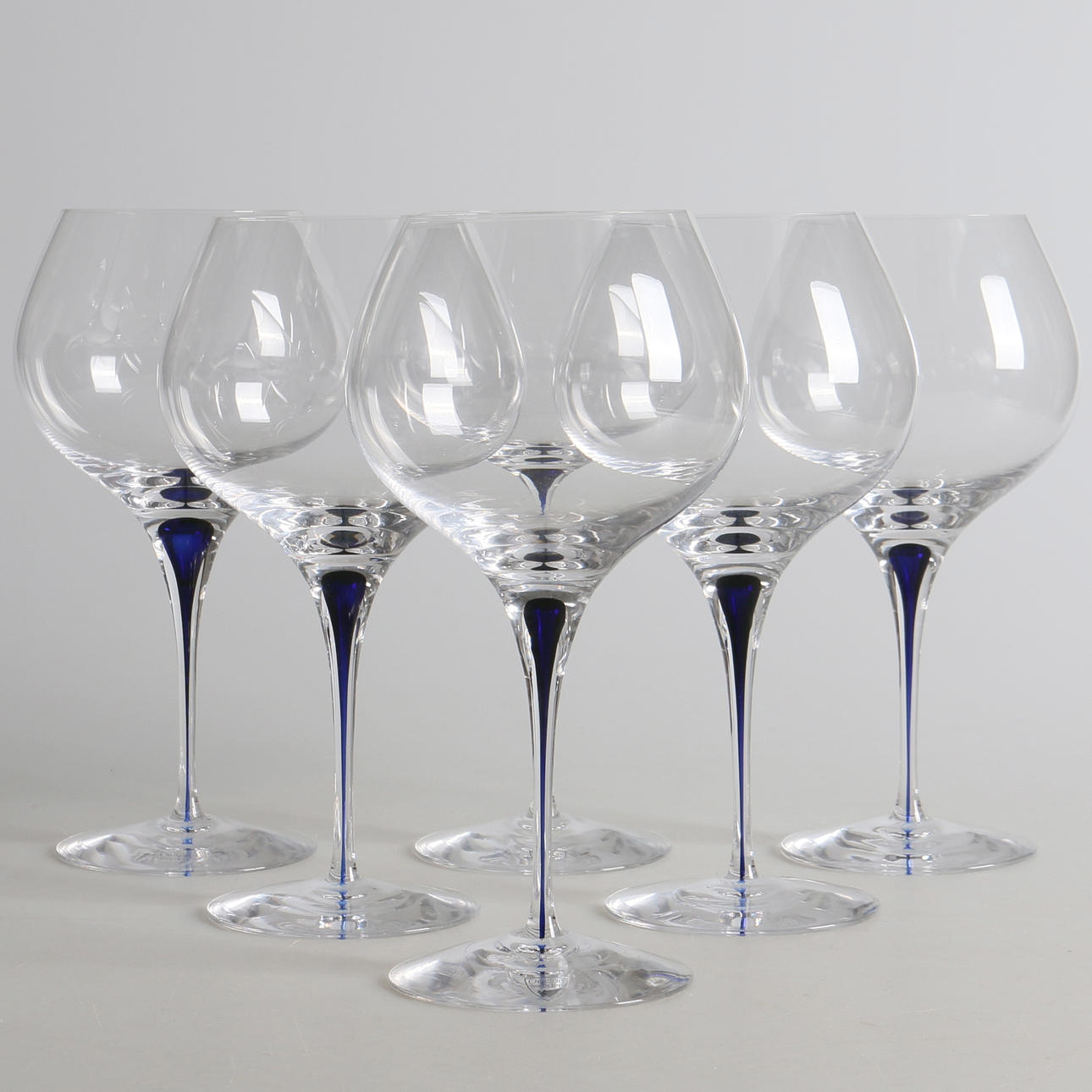RÖDVINGLAS, 6 st. "Intermezzo Blå Bouquet", Erika Lagerbielke, Orrefors.