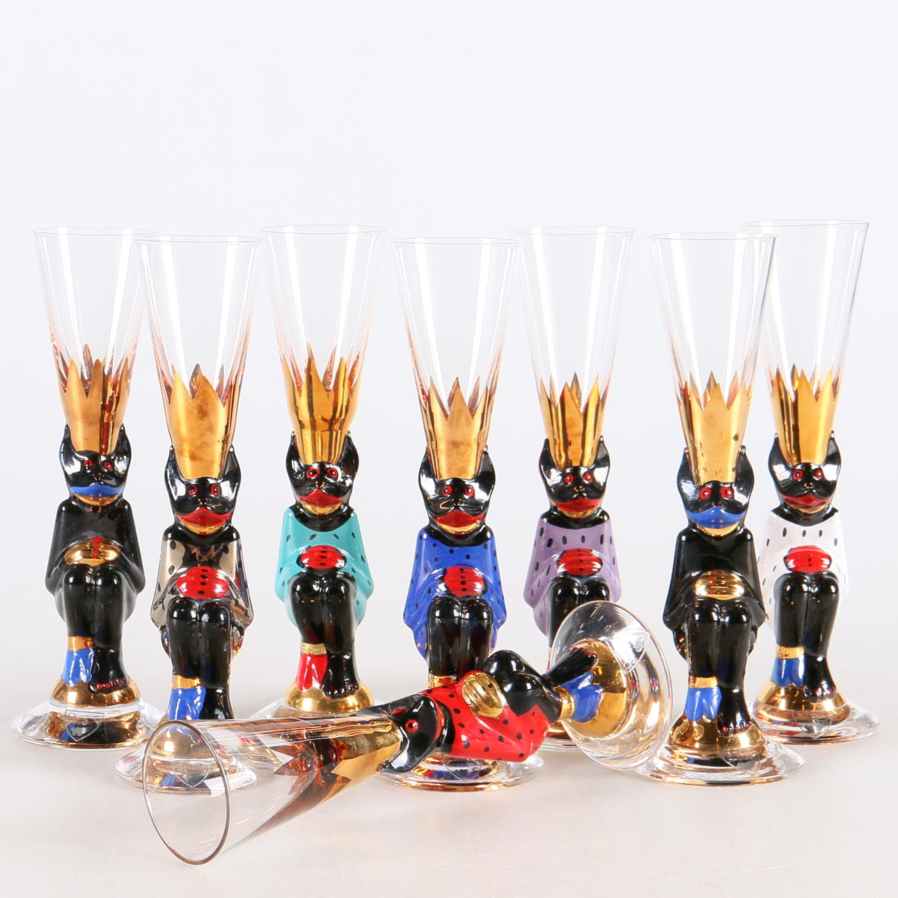 SNAPSGLAS, 8 st. "Nobelservisen", Gunnar Cyren, Orrefors, 1996-2008.