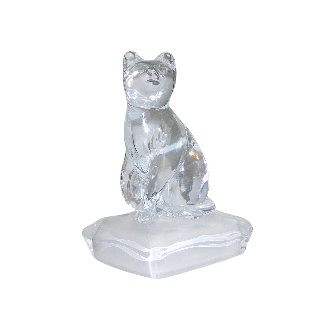 KRISTALLFIGUR AV KATT PÅ KUDDE, CRISTAL D'ARQUES