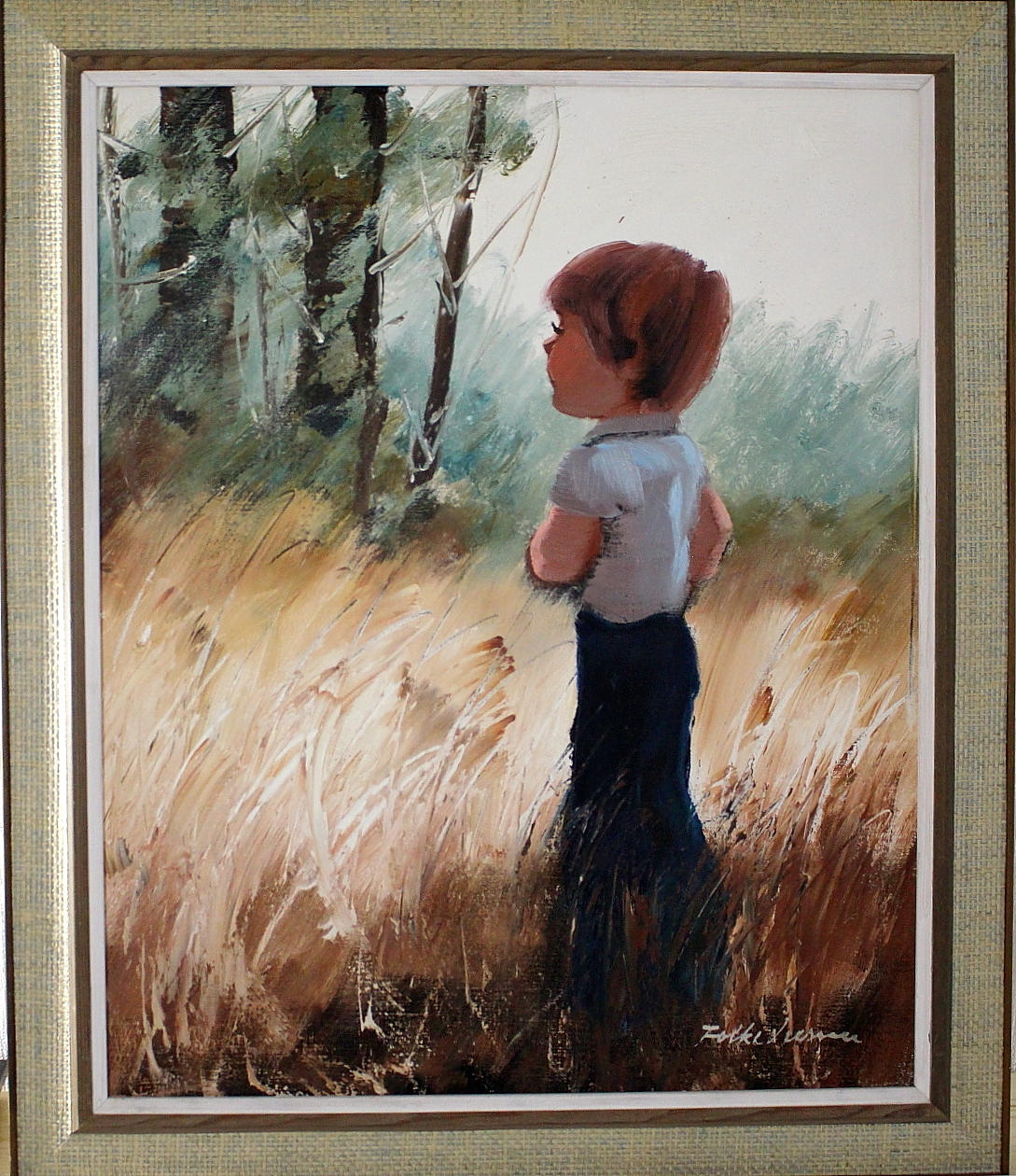 FOLKE LARSSON. olja på duk, pojke, signerad.