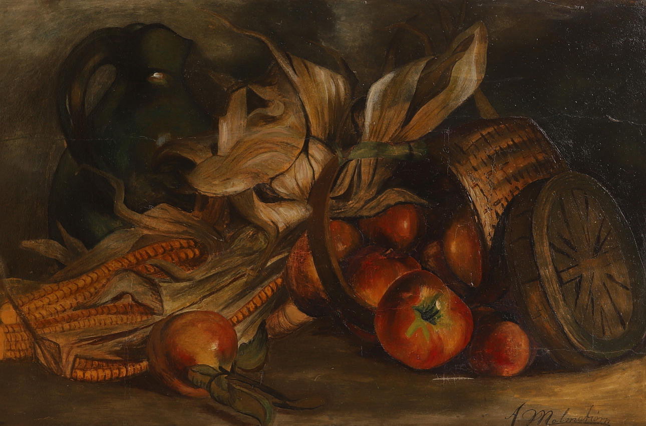 AUGUST MALMSTRÖM. Oil on panel, still life, signed.