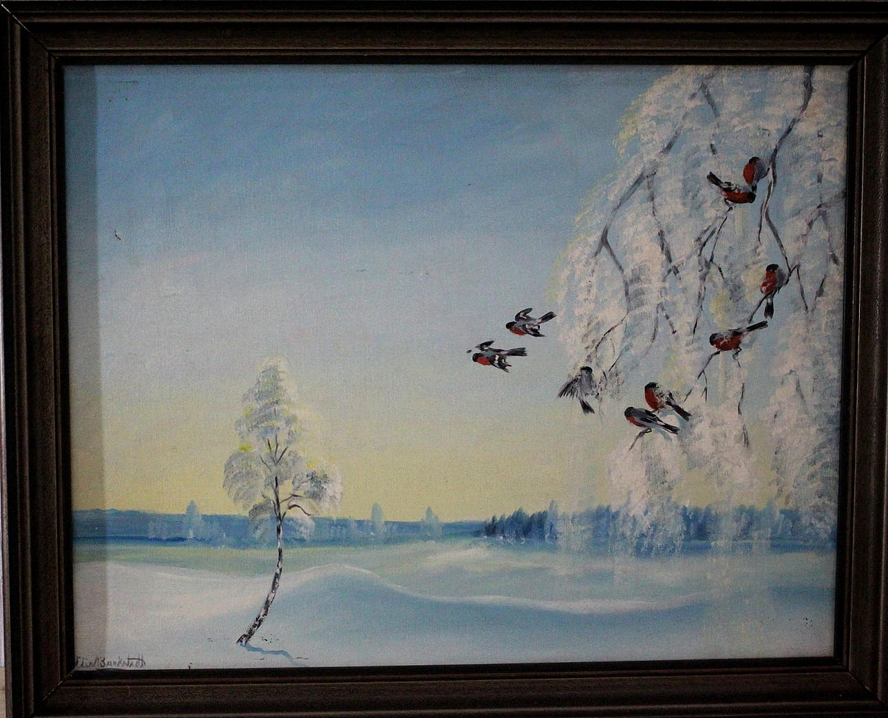 ELIS BARKSTEDT. olja på duk, domherrar, Signerad.