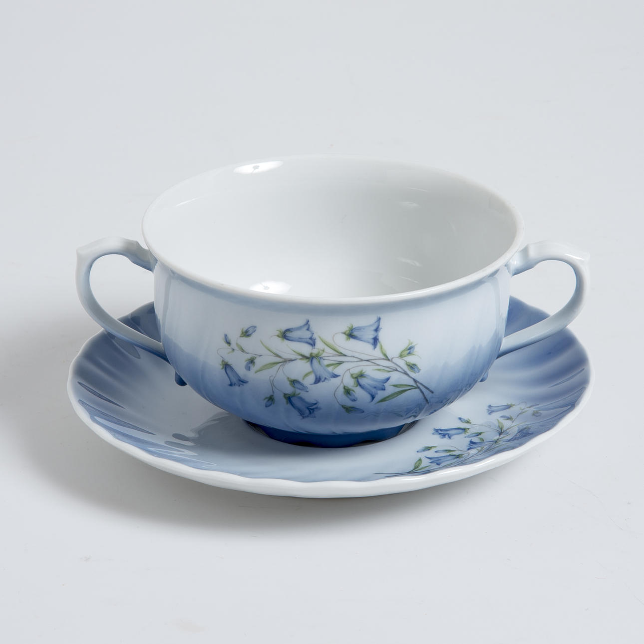 BULJONGKOPPAR MED FAT, 24 delar, "Blåklocka", Fyrklövern, Christineholm.