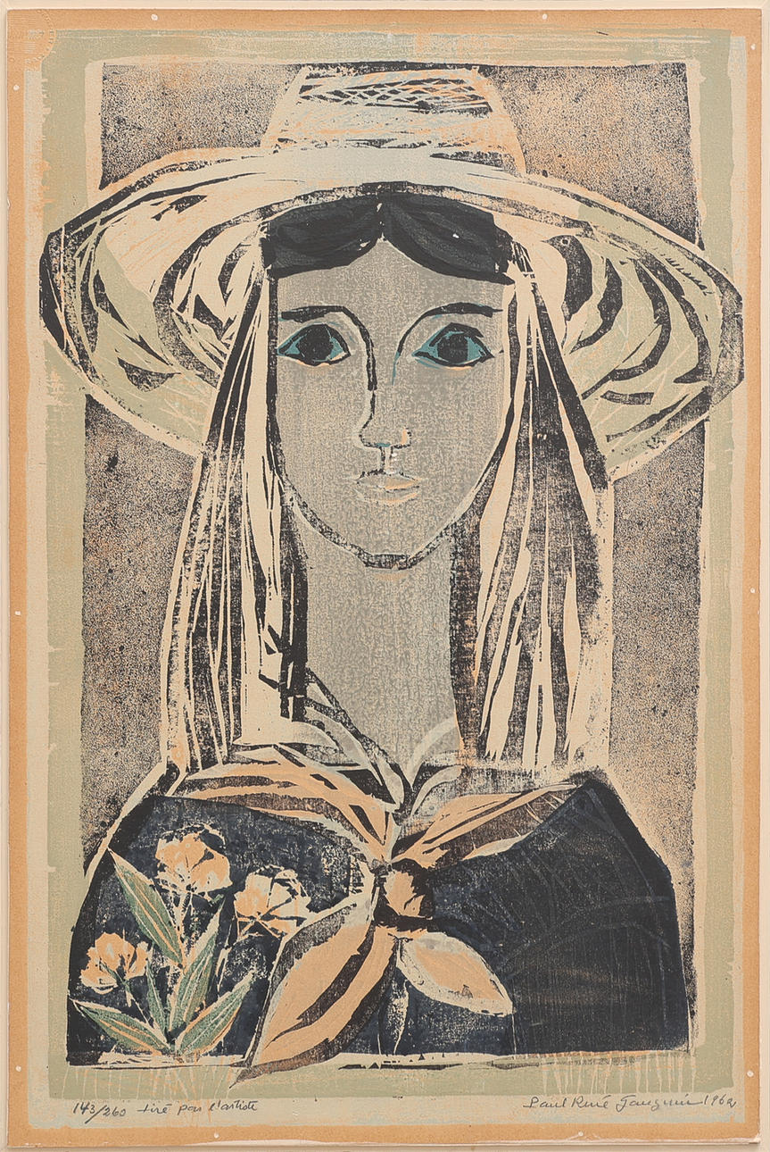 PAUL RENE GAUGUIN. EN FACE, LITHOGRAPH, SIGNED AND DATED 1962.