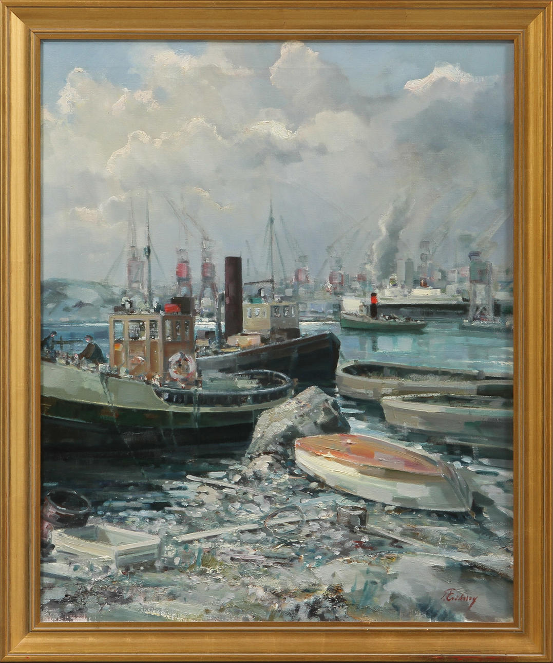 TAGE ERIKSSON. Hamnmotiv, olja på duk, signerad.