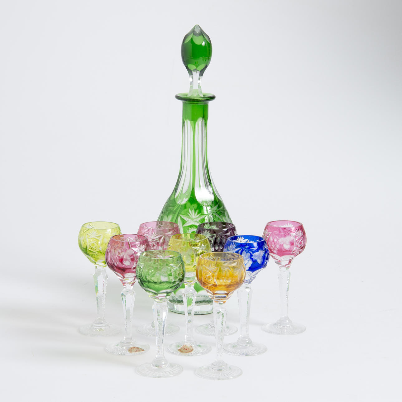 KARAFF SAMT LIKÖRGLAS, 10 delar, böhmisk kristall.