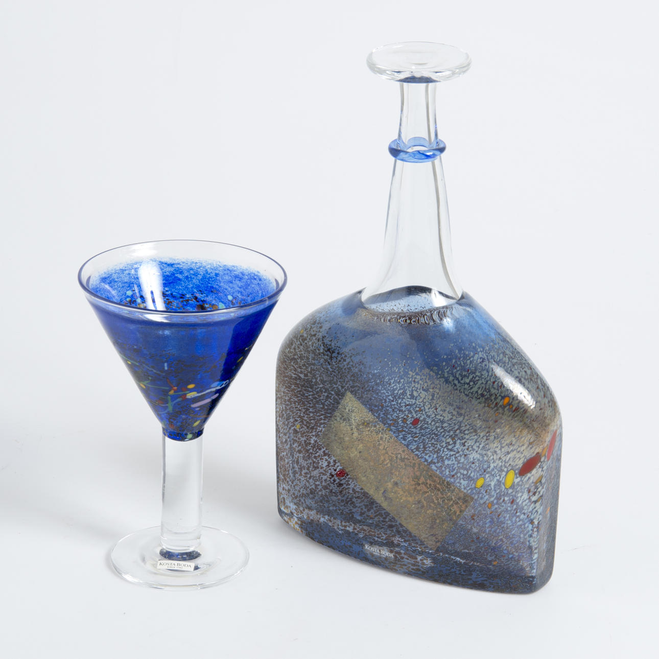 POKALGLAS SAMT FLASKA, "Satellite", Bertil Vallien, Kosta Boda.