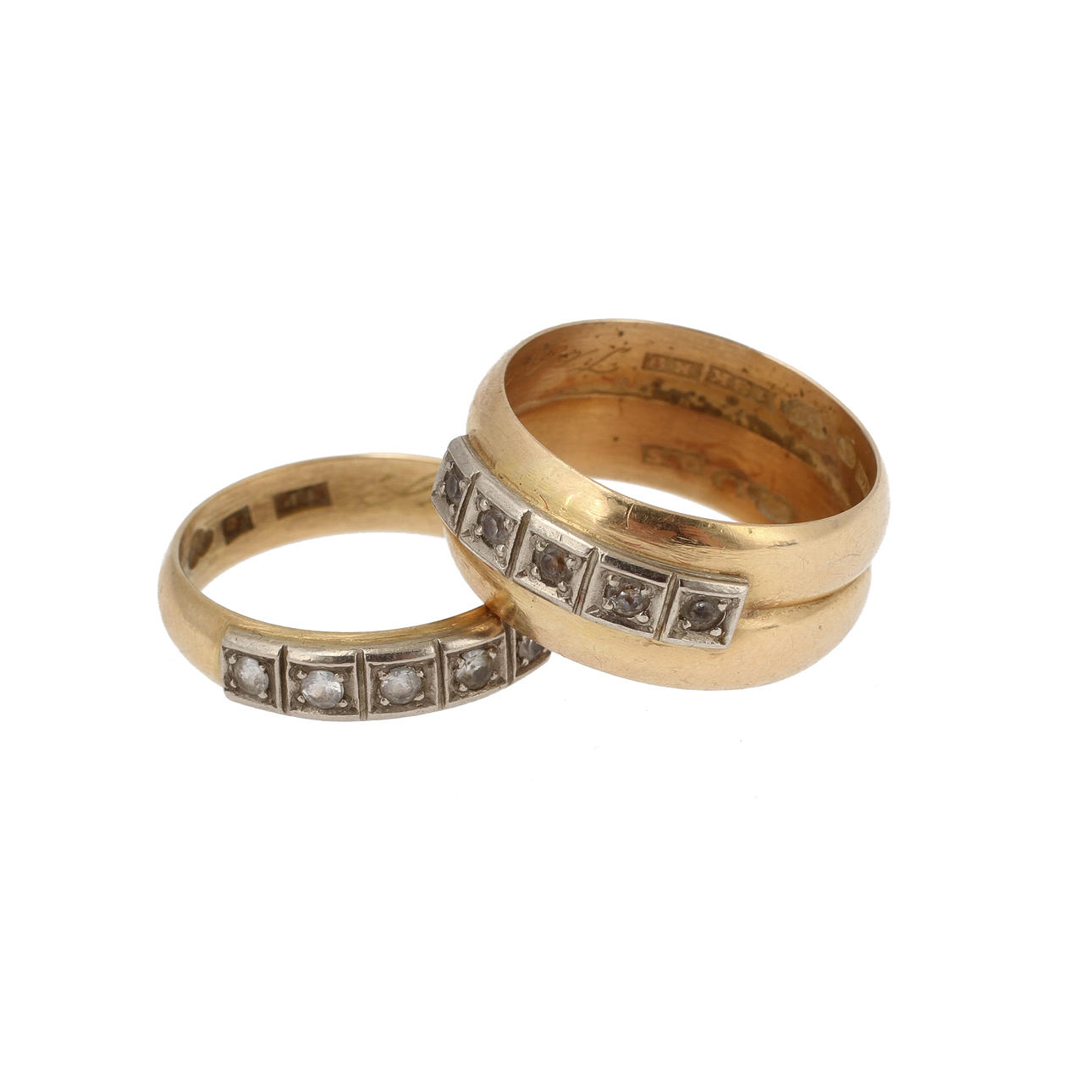 RINGAR, 2 st, 18k guld med stenar, 12,4 gram.