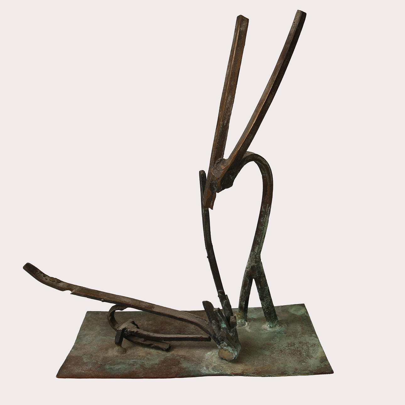 OIDENTIFIERAD KONSTNÄR. sculpture, green-patinated copper, abstract composition. Monogram signed S.C. Third quarter of the 20th century.