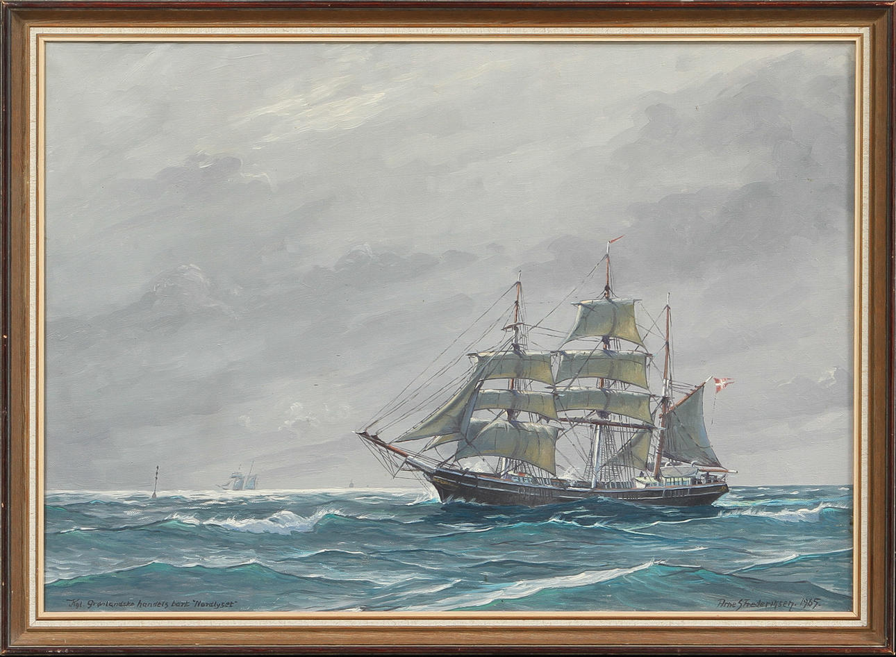 ARNE S FREDERIKSEN. "Kgl. Grönlandske handels bark "Nordlyset", olja på duk, signerad.