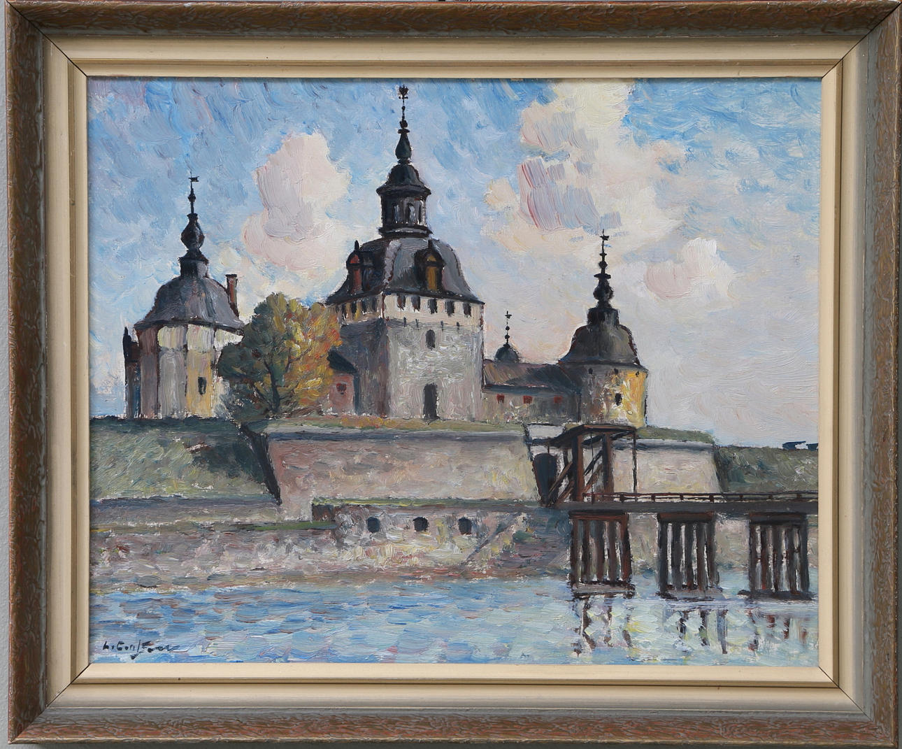 LAGE CARLSSON. Kalmar slott, olja på pannå, signerad.