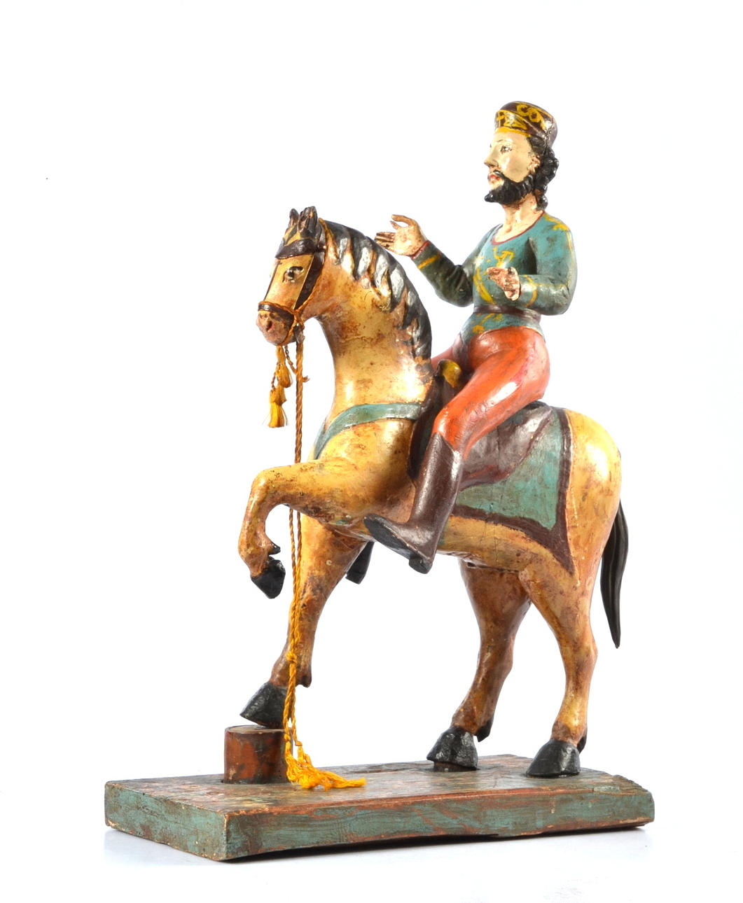 TRÄSKULPTUR, riddare på häst, 1900-tal.