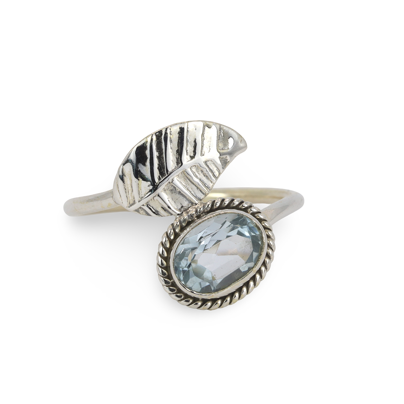 RING I SILVER MED BLÅ TOPAS, FÄDER.