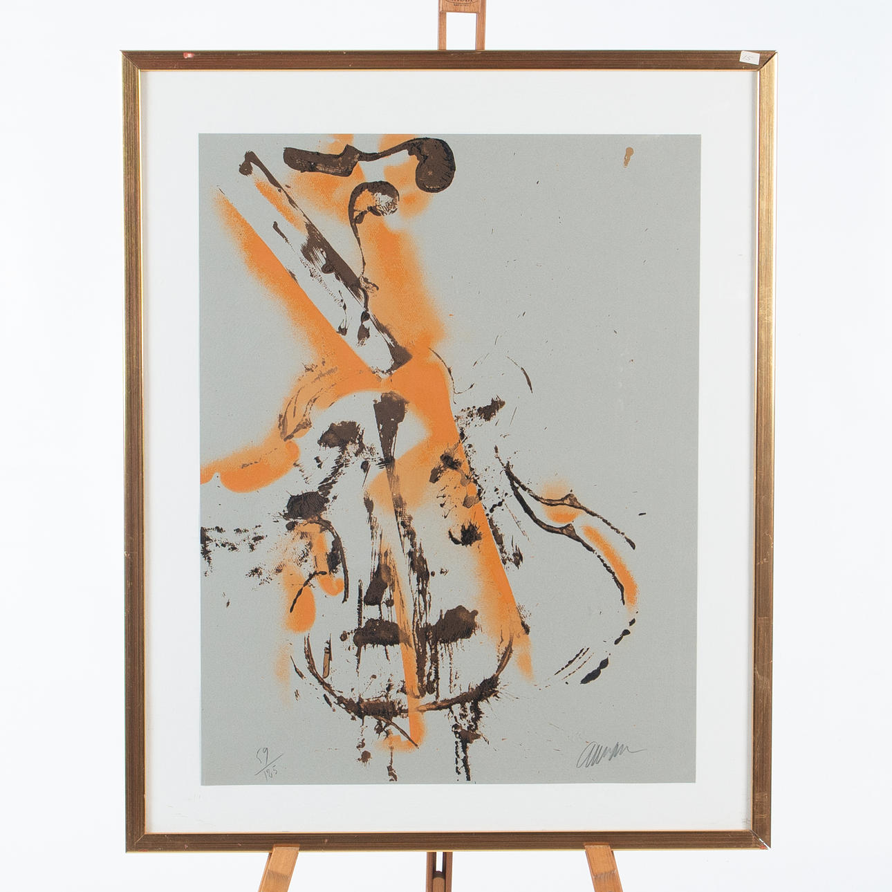 FERNANDEZ ARMAN. Colour lithograph, composition with violin, signed and numbered.