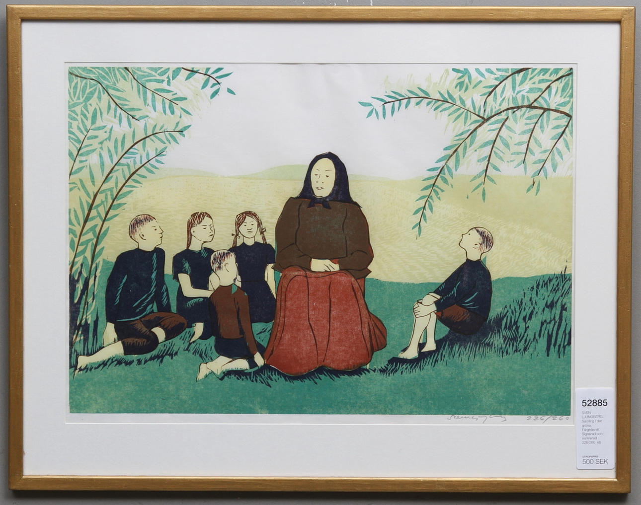 SVEN LJUNGBERG. Samling i det gröna. Färgträsnitt. Signerad och numrerad 226/260.