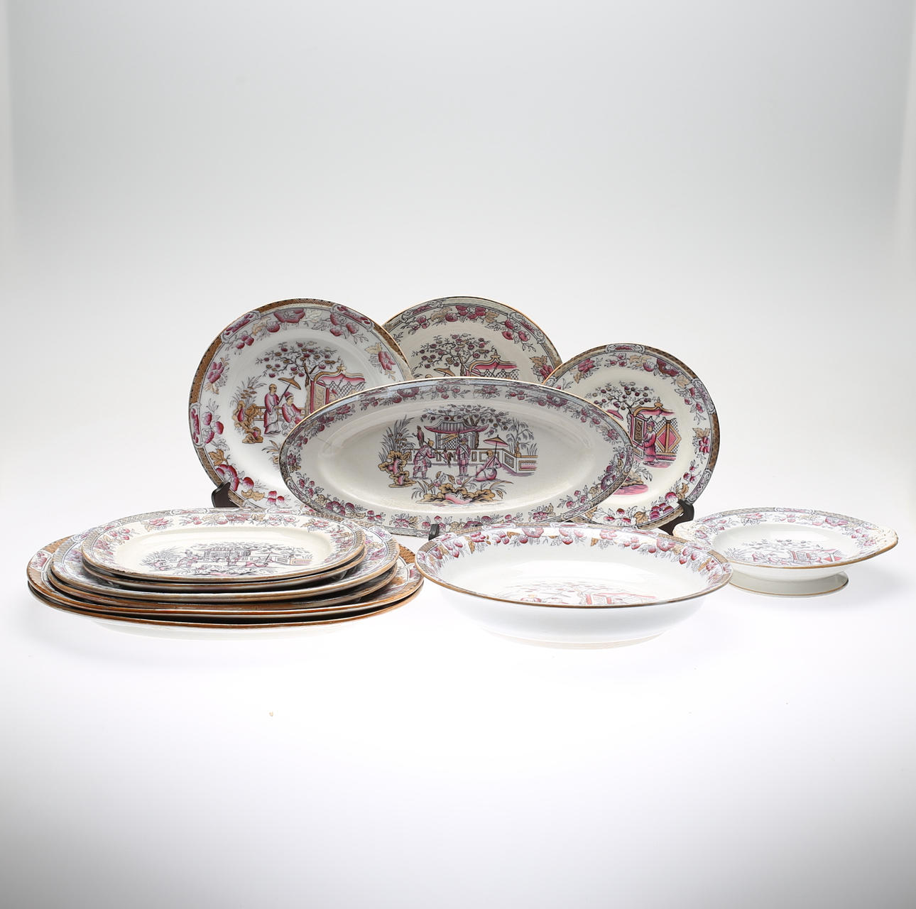 MATSERVIS, 37 delar, ironstone, "Celestial", Gustavsberg, omkring år 1900.